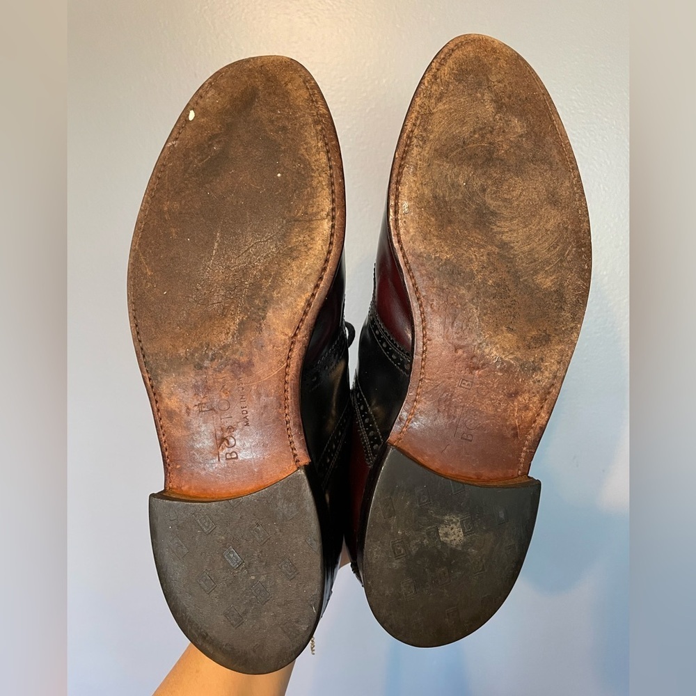 Bostonian VTG mid century men saddle oxfords shoes burgundy & black leather - Picture 9 of 10